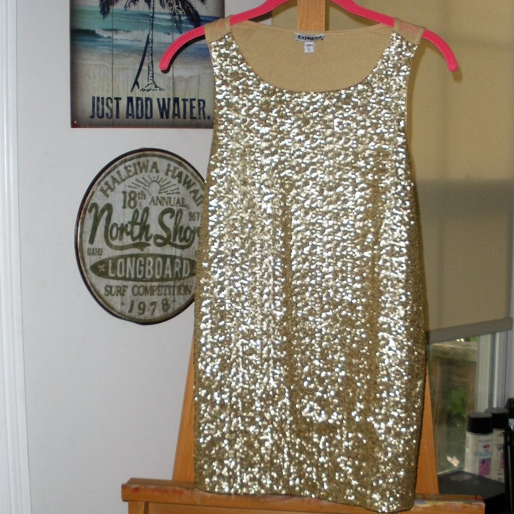 Vintage Express gold glitter tank top SZ: L